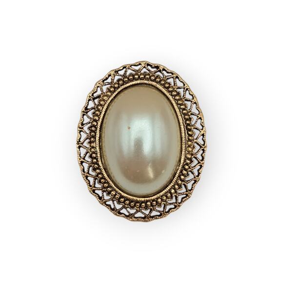 Pearl Oval Cabochon Filigree Brooch – 1928 Brand – Vintage Victorian Pin - Picture 8 of 8